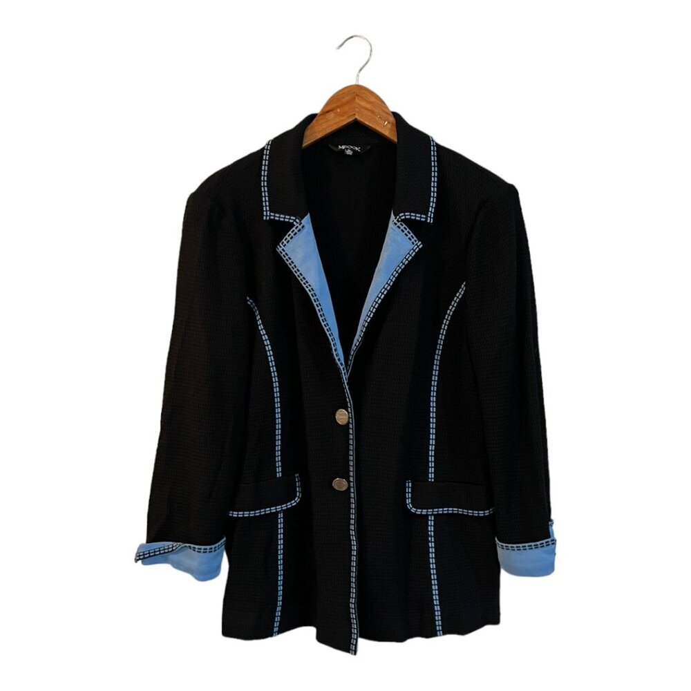 Misook Black Knit Blazer with Light Blue Trim